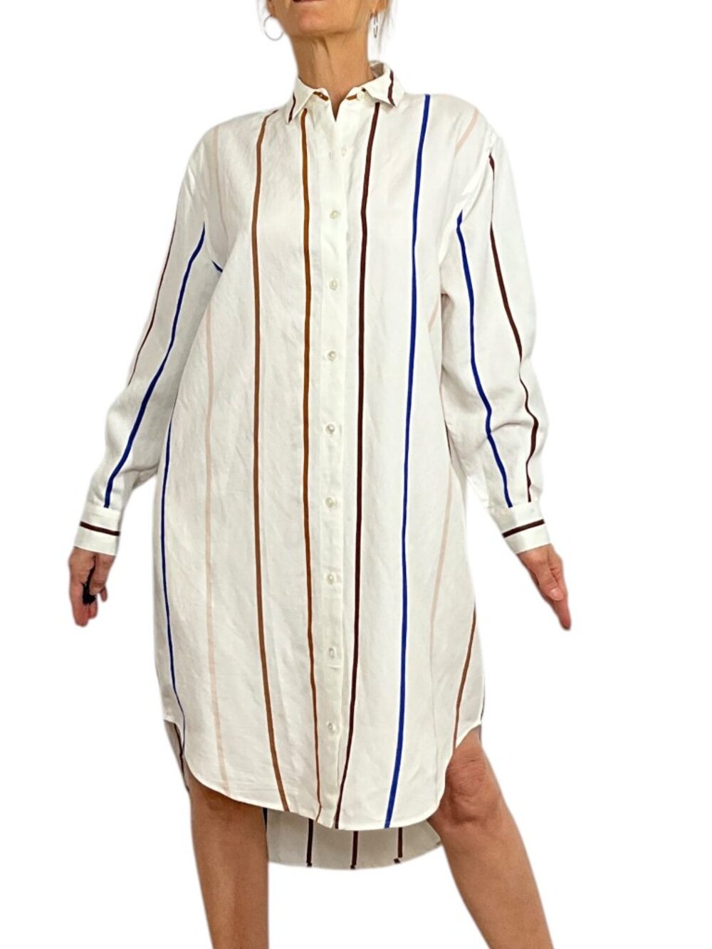 Jenni Kayne Shirt Dress XS Multi Striped Oversized Midi Long Sleeve - Picture 15 of 15